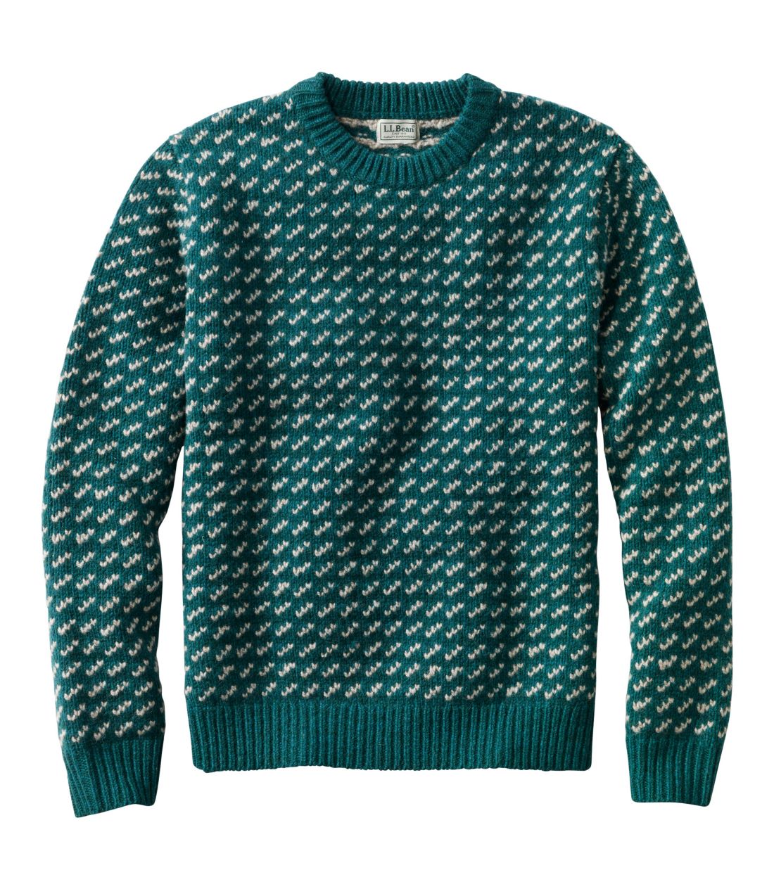 メンズ ビーンズ・クラシック・ラグ・ウール・セーター、クルーネック　バーズアイ